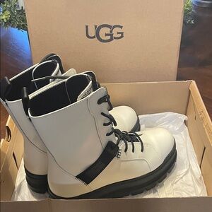 UGG Cream and Black Lace-Up Boots